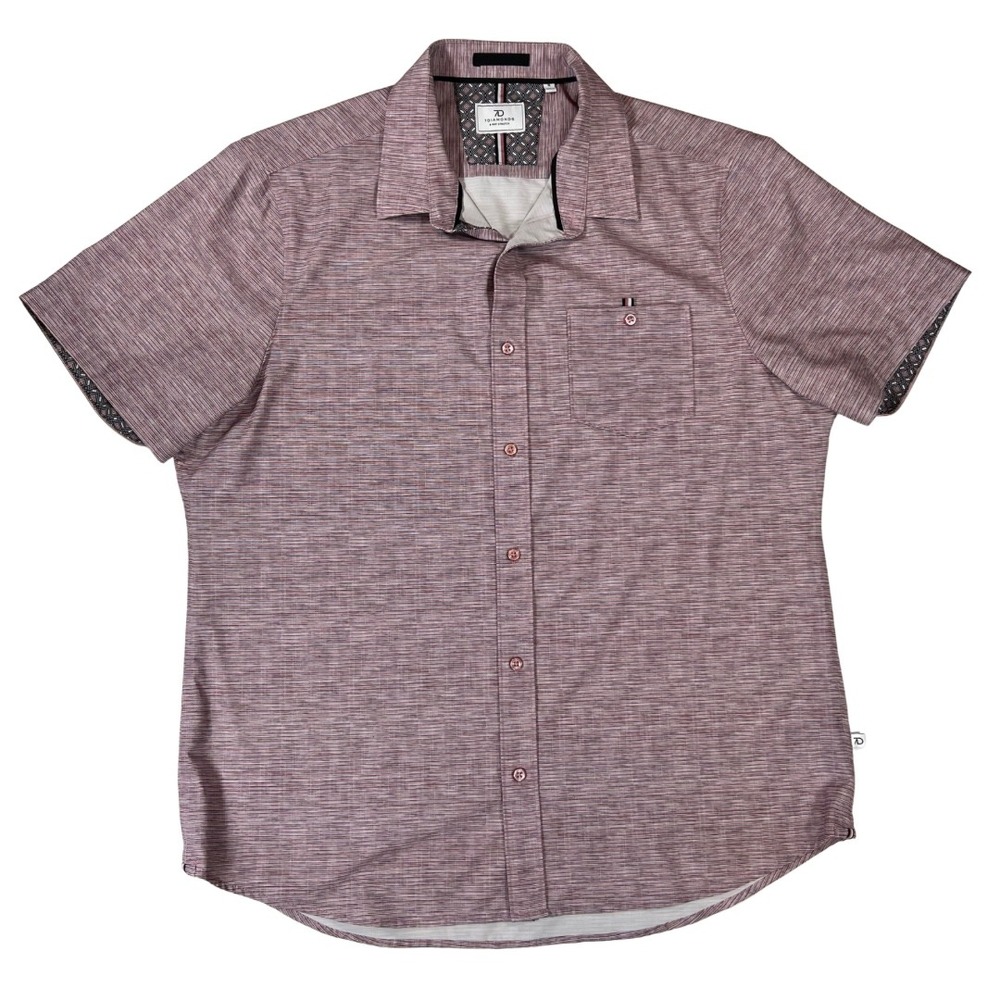 7 Diamonds Liberty Shirt Mens XL Burgundy Stripe 4-Way Stretch Short Sleeve XL